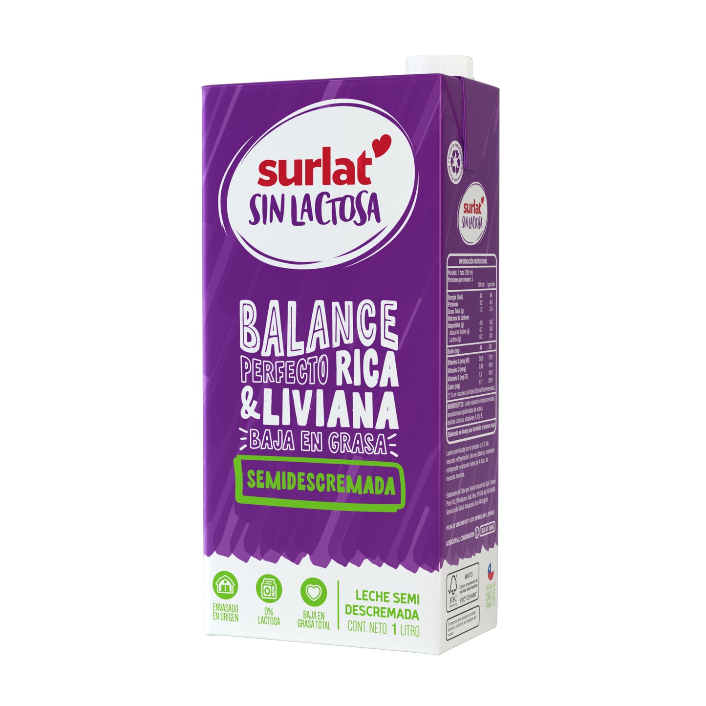 Leche Semi Descremada Sin Lactosa Surlat 1 L